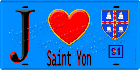 Plaque métal décorative  J' ❤️Saint-Yon, Essonne (91) fond bleu