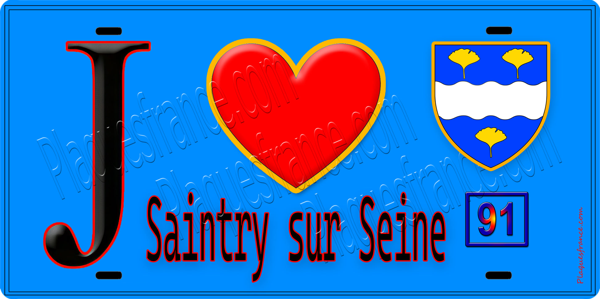 Plaque métal décorative  J' ❤️Saintry-sur-Seine, Essonne (91) fond bleu