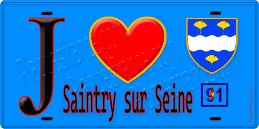 Plaque métal décorative  J' ❤️Saintry-sur-Seine, Essonne (91) fond bleu