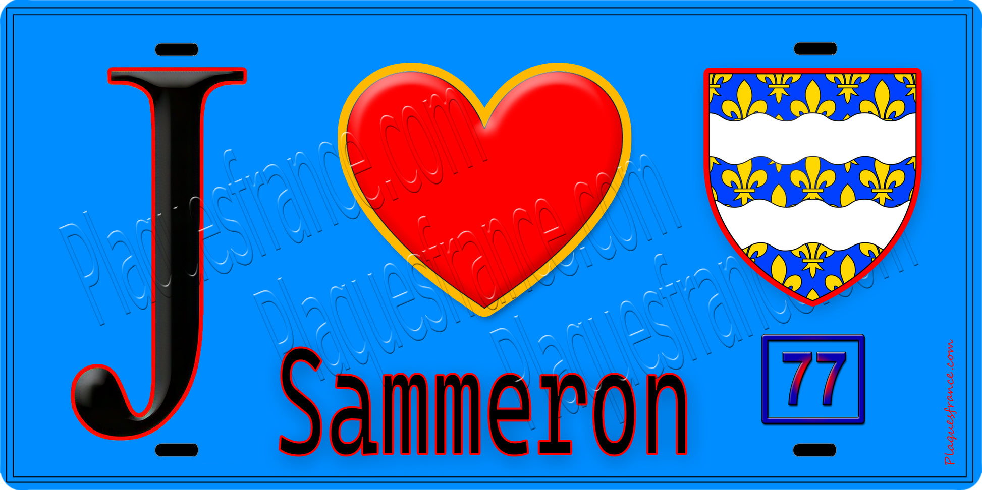 Plaque métal décorative  J' ❤️Sammeron, Seine et Marne (77) fond bleu