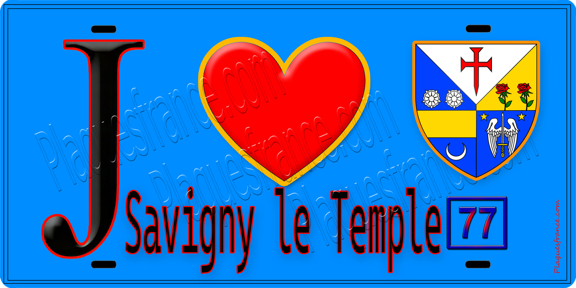 Plaque métal décorative  J' ❤️Savigny-le-Temple, Seine et Marne (77) fond bleu