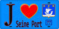 Plaque métal décorative  J' ❤️Seine-Port, Seine et Marne (77) fond bleu