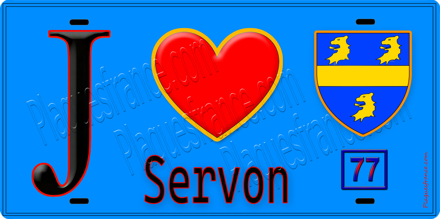 Plaque métal décorative  J' ❤️Servon, Seine et Marne (77) fond bleu