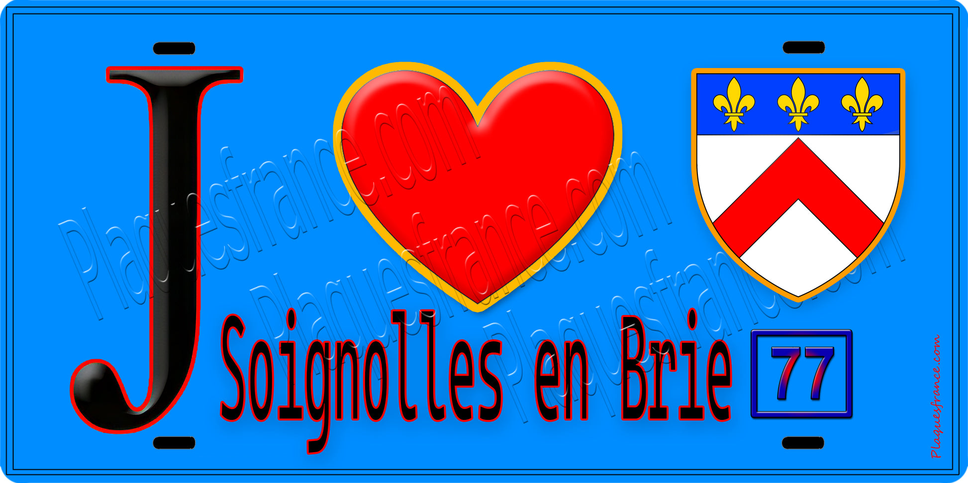 Plaque métal décorative  J' ❤️Soignolles-en-Brie, Seine et Marne (77) fond brie