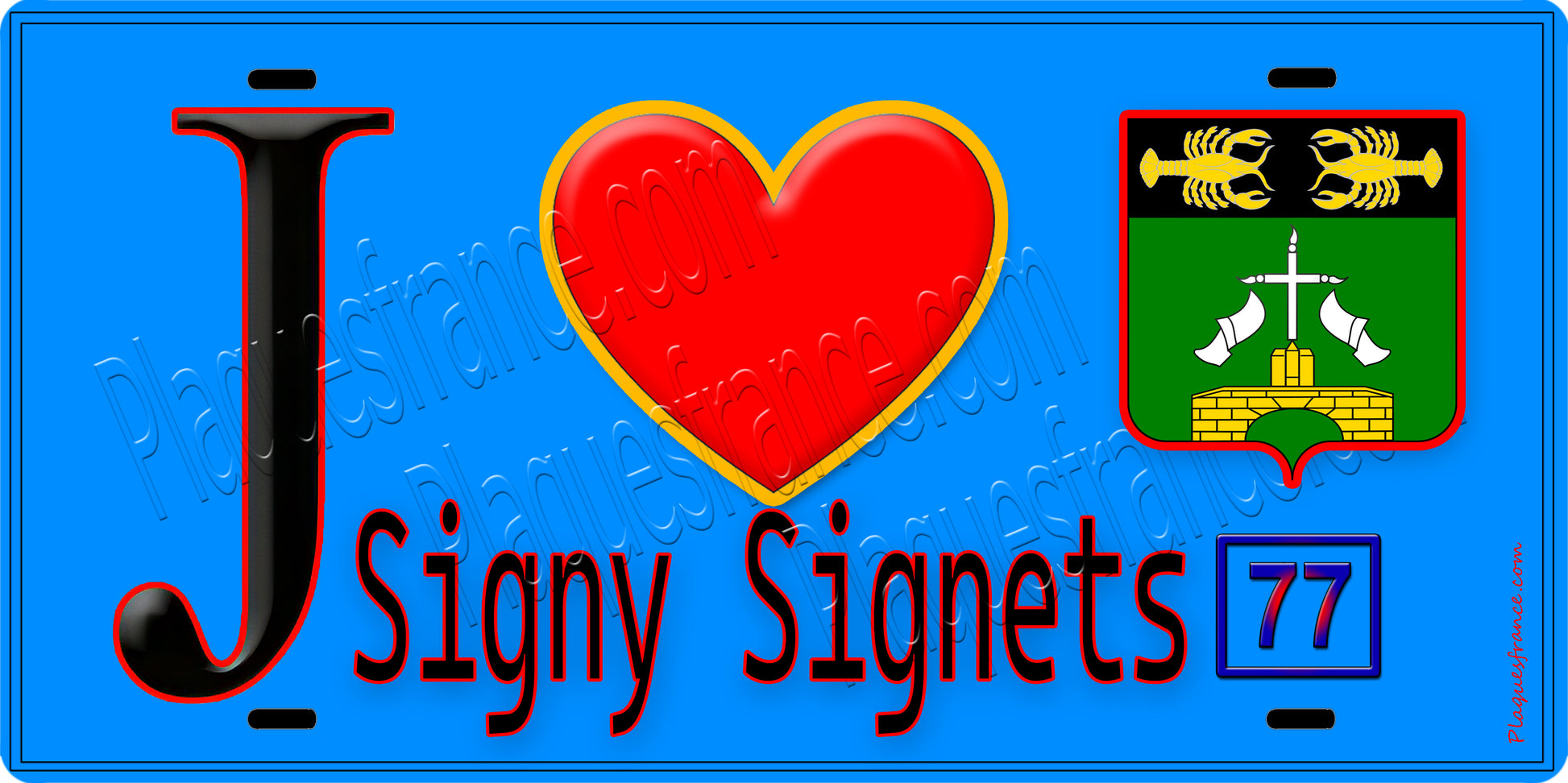Plaque métal décorative  J' ❤️Signy-Signets, Seine et Marne (77) fond bleu