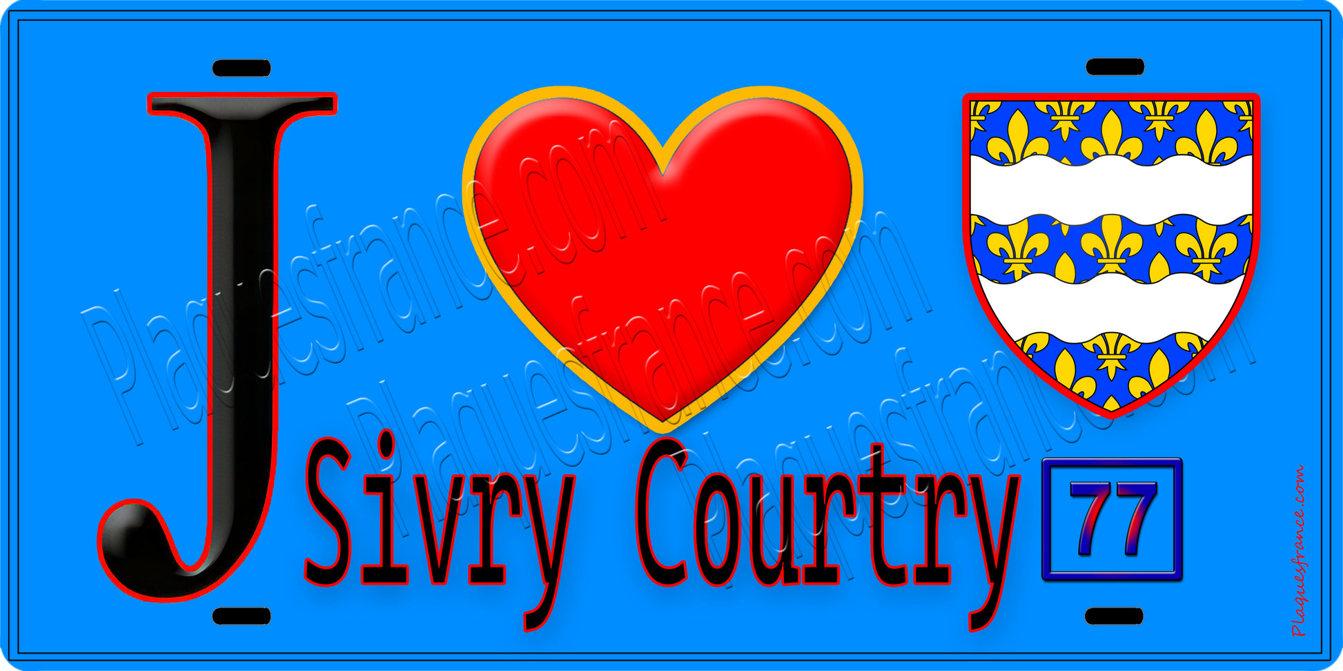 Plaque métal décorative  J' ❤️Sivry-Courtry, Seine et Marne (77) fond bleu