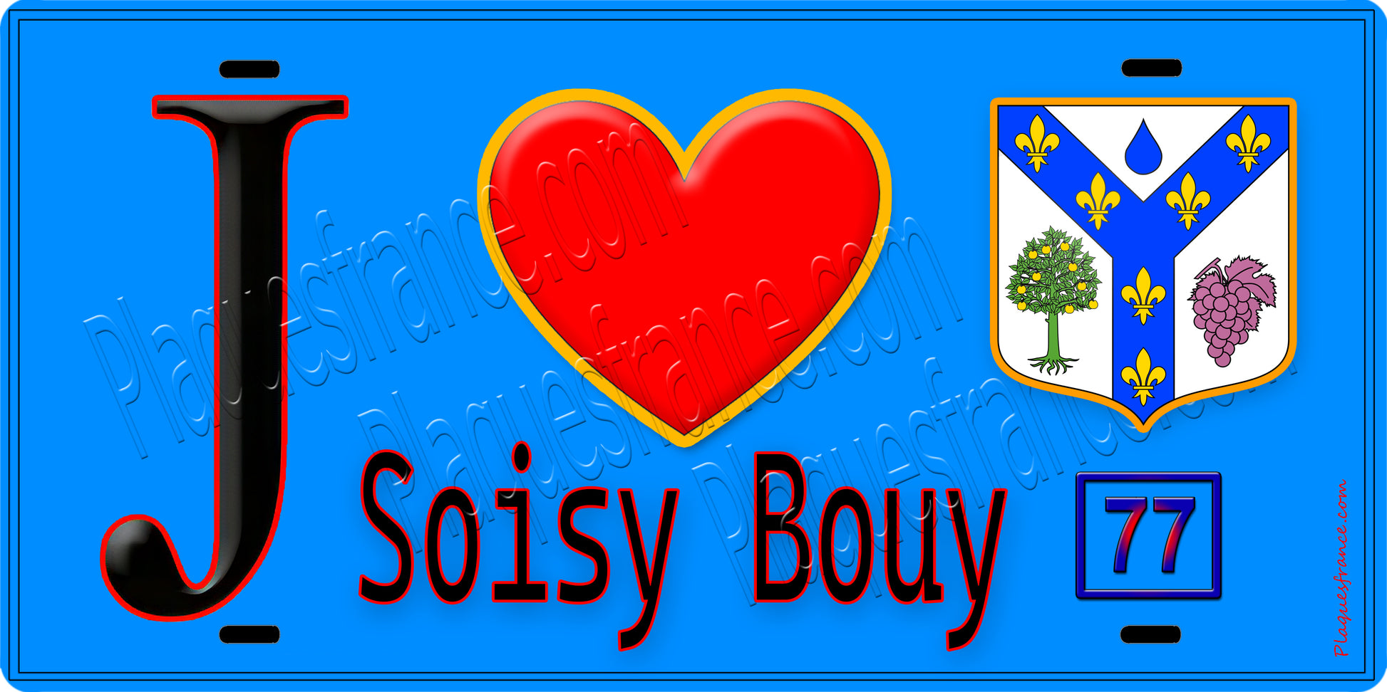 Plaque métal décorative  J' ❤️Soisy-Bouy, Seine et Marne (77) fond bleu