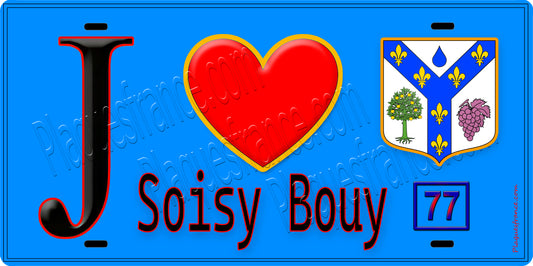 Plaque métal décorative  J' ❤️Soisy-Bouy, Seine et Marne (77) fond bleu
