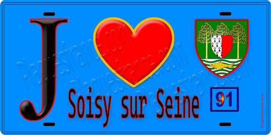 Plaque métal décorative  J' ❤️Soisy-sur-Seine, Essonne (91) fond bleu
