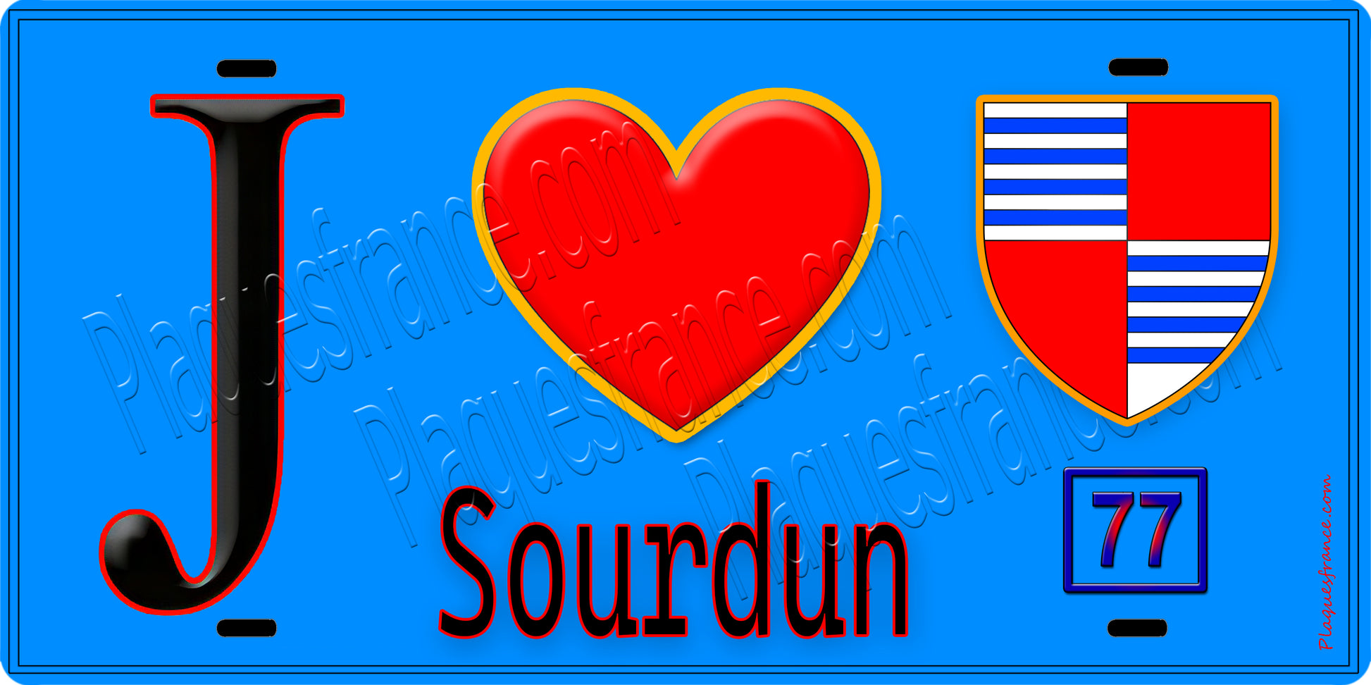 Plaque métal décorative  J' ❤️Sourdun, Seine et Marne (77) fond bleu