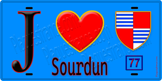 Plaque métal décorative  J' ❤️Sourdun, Seine et Marne (77) fond bleu