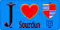 Plaque métal décorative  J' ❤️Sourdun, Seine et Marne (77) fond bleu