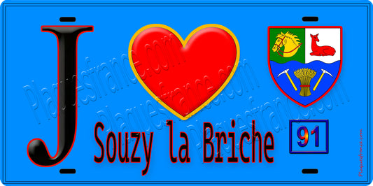 Plaque métal décorative  J' ❤️Souzy-la-Briche, Essonne (91) fond bleu