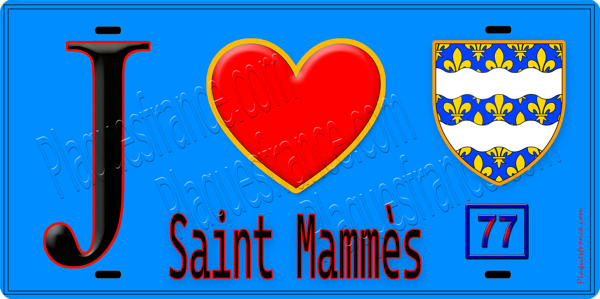 Plaque métal décorative  J' ❤️Saint-Mammès, Seine et Marne (77) fond bleu