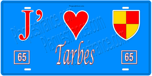 Plaque métal décorative, J' ❤️Tarbes, Hautes Pyrénées (85)