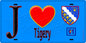 Plaque métal décorative  J' ❤️Tigery, Essonne (91) fond bleu