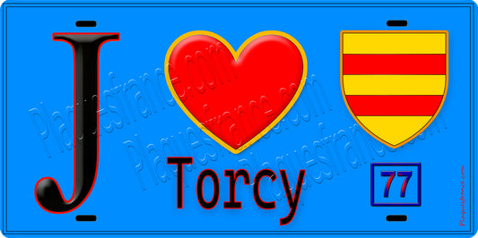 Plaque métal décorative  J' ❤️Torcy, Seine et Marne (77) fond bleu