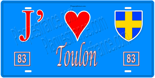 Plaque métal décorative, J' ❤️Toulon, Var fond  mur bleu 83