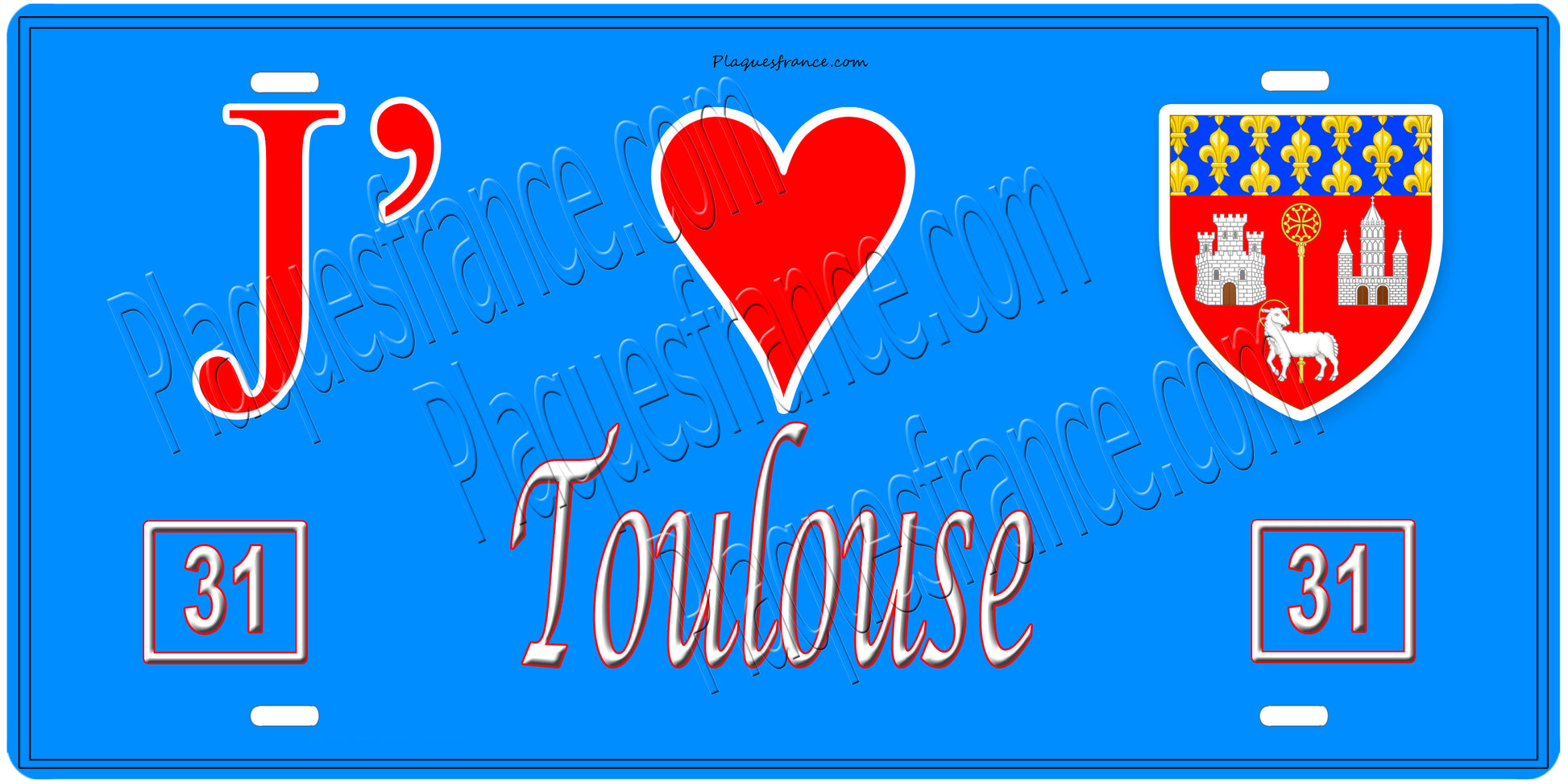 Plaque métal décorative, J' ❤️Toulouse, Haute Garonne (31)