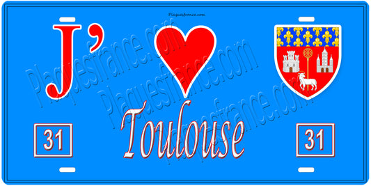 Plaque métal décorative, J' ❤️Toulouse, Haute Garonne (31)