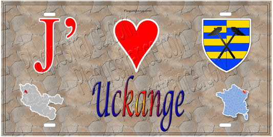 Plaque métal décorative 15 x 30 cm fond mur mur antique carte J' ❤️ Uckange, canton Fameck Moselle 57