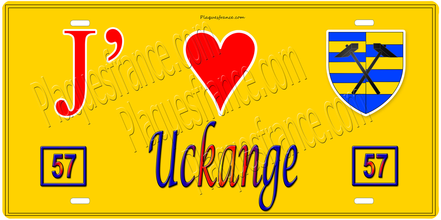 Plaque métal décorative 15 x 30 cm fond mur jaune 57 J' ❤️ Uckange, canton Fameck Moselle 57