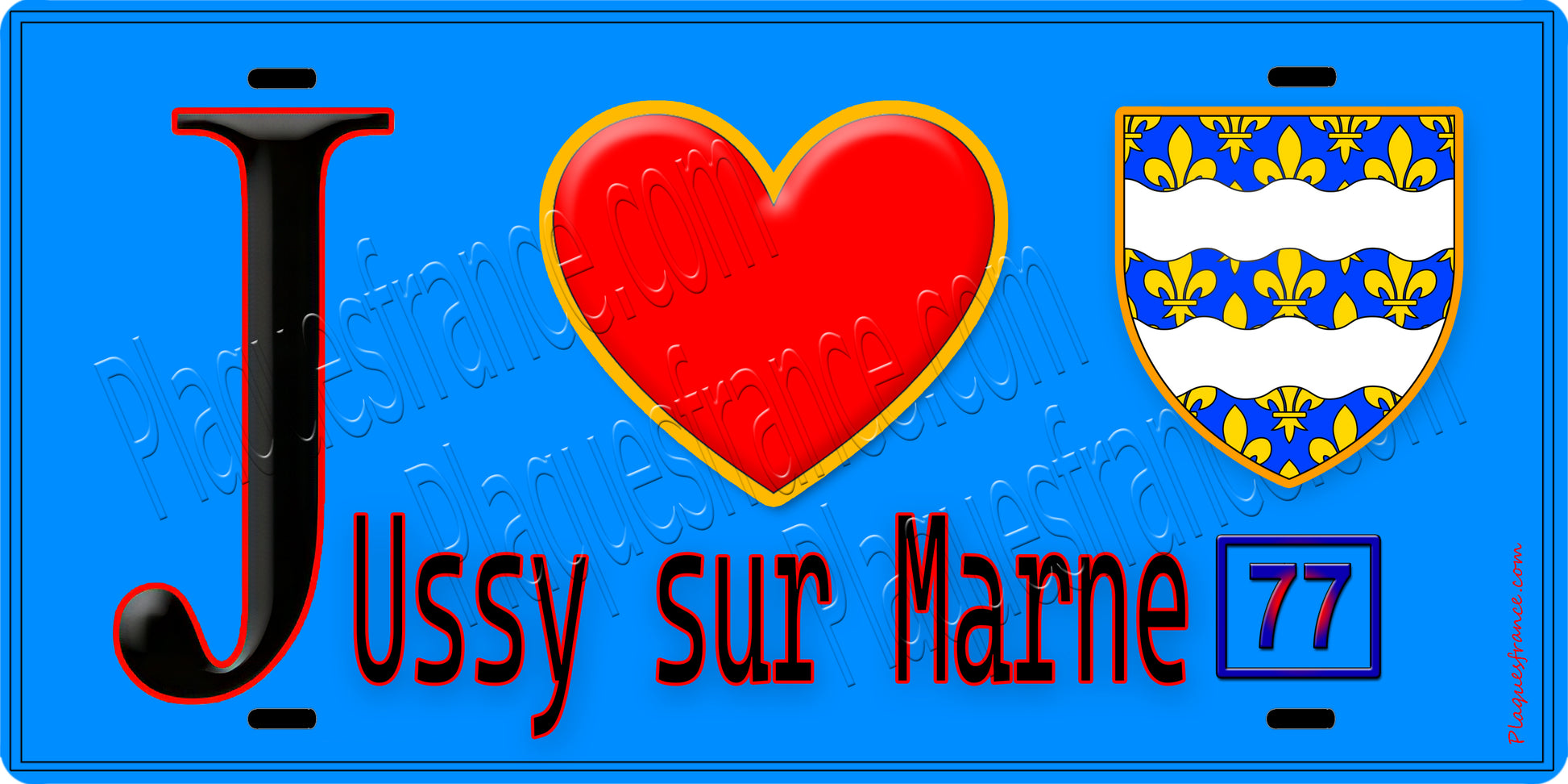 Plaque métal décorative  J' ❤️Ussy-sur-Marne, Seine et Marne (77) fond bleu