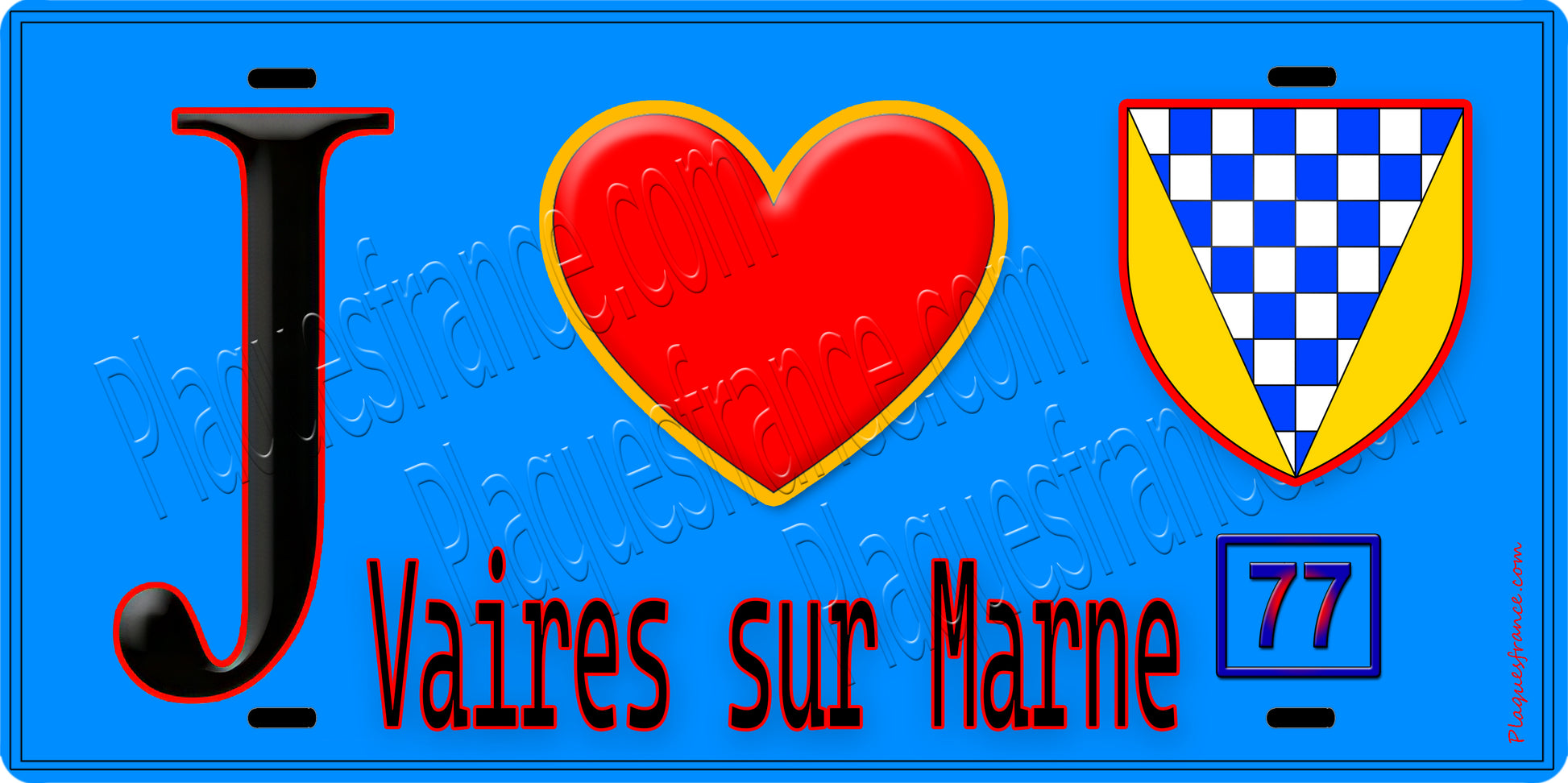 Plaque métal décorative  J' ❤️Vaires-sur-Marne, Seine et Marne (77) fond bleu