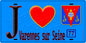 Plaque métal décorative  J' ❤️Varennes-sur-Seine, Seine et Marne (77) fond bleu