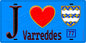 Plaque métal décorative  J' ❤️Varreddes, Seine et Marne (77) fond bleu