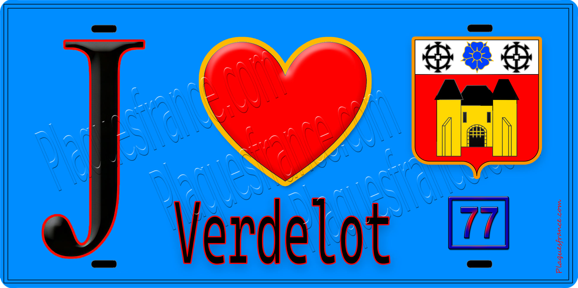 Plaque métal décorative  J' ❤️Verdelot, Seine et Marne (77) fond bleu