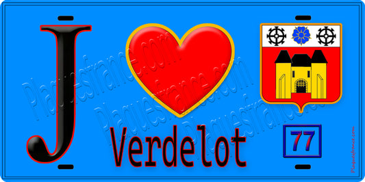 Plaque métal décorative  J' ❤️Verdelot, Seine et Marne (77) fond bleu