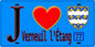 Plaque métal décorative  J' ❤️Verneuil-l'Étang, Seine et Marne (77) fond bleu