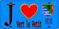 Plaque métal décorative  J' ❤️Vert-le-Petit, Essonne (91) fond bleu