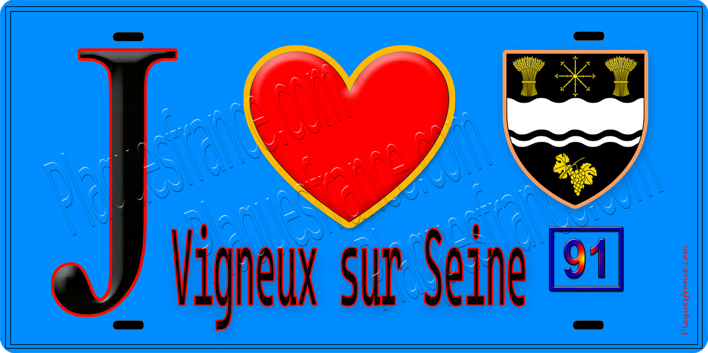 Plaque métal décorative  J' ❤️Vigneux-sur-Seine, Essonne (91)