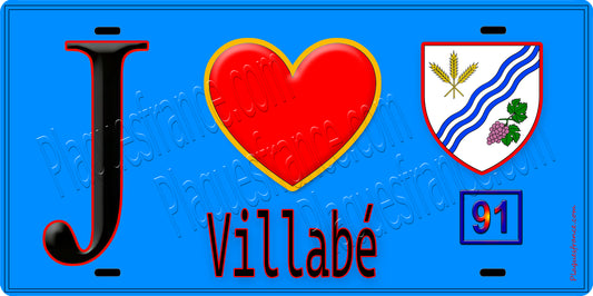 Plaque métal décorative  J' ❤️Villabé, Essonne (91) fond bleu
