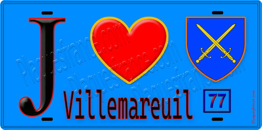 Plaque métal décorative  J' ❤️Villemareuil, Seine et Marne (77) fond bleu