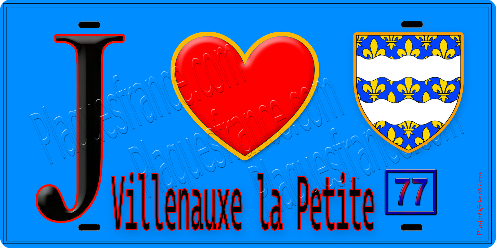 Plaque métal décorative  J' ❤️Villenauxe-la-Petite, Seine et Marne (77) fond bleu