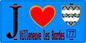 Plaque métal décorative  J' ❤️Villeneuve-les-Bordes, Seine et Marne (77) fond bleu