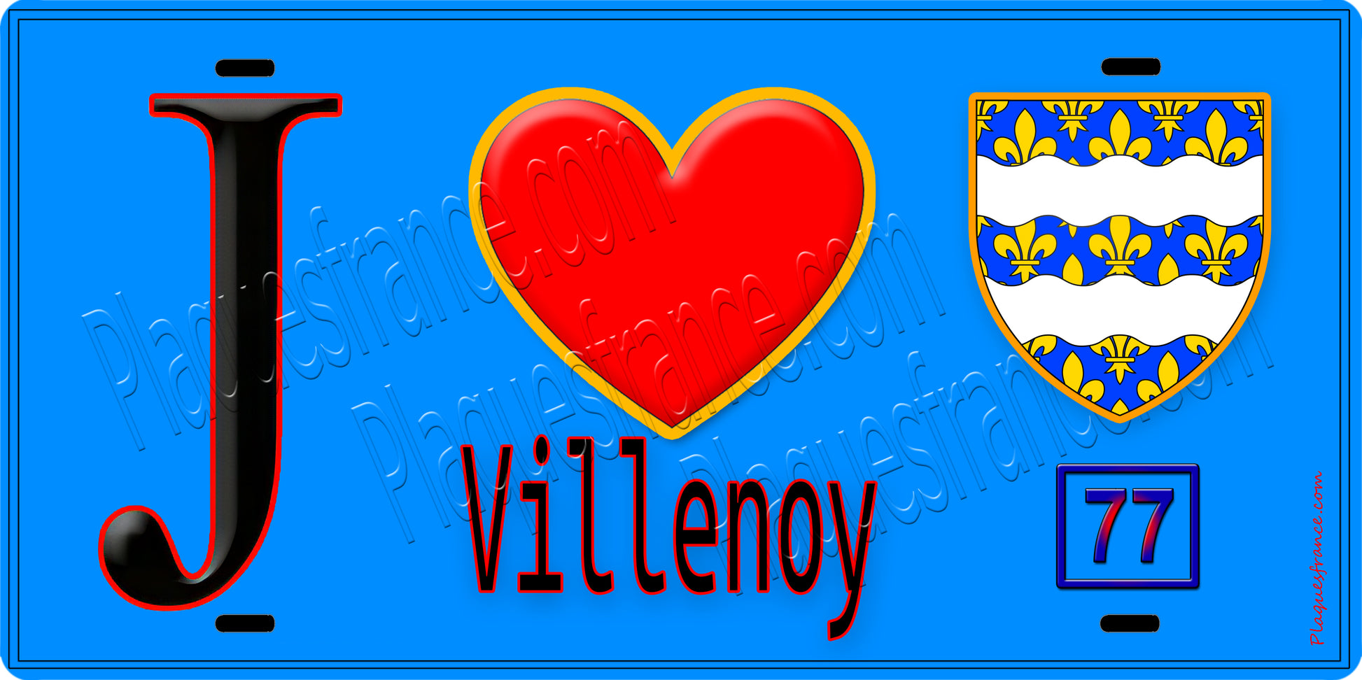 Plaque métal décorative  J' ❤️Villenoy, Seine et Marne (77) fond bleu