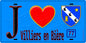 Plaque métal décorative  J' ❤️Villiers-en-Bière, Seine et Marne (77) fond bleu