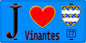 Plaque métal décorative  J' ❤️Vinantes, Seine et Marne (77) fond bleu