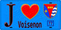 Plaque métal décorative  J' ❤️Voisenon, Seine et Marne (77) fond bleu