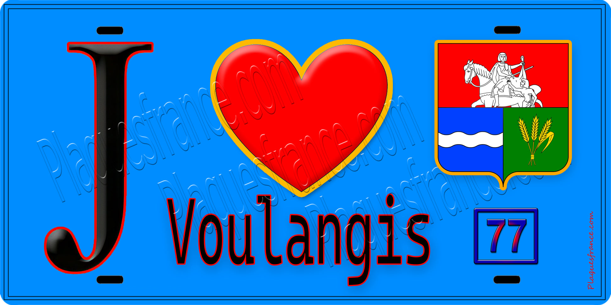 Plaque métal décorative  J' ❤️Voulangis, Seine et Marne (77) fond bleu
