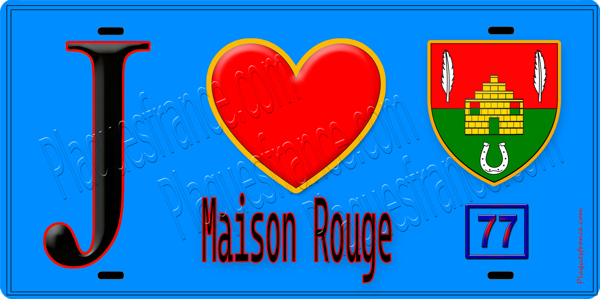 Plaque métal décorative  J' ❤️Maison-Rouge, Seine et Marne (77) fond bleu