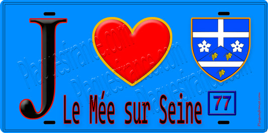 Plaque métal décorative  J' ❤️Le Mée-sur-Seine, Seine et Marne (77) fond bleu