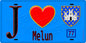 Plaque métal décorative  J' ❤️Melun, Seine et Marne (77) fond bleu