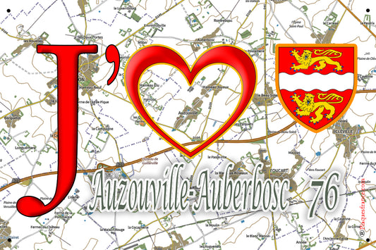 Plaque métal décorative 20 cm X 30 cm J' ❤️ Auzouville-Auberbosc, Seine Maritime (76)