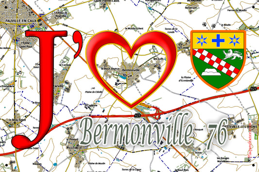Plaque métal décorative 20 cm x 30 cm  J' ❤️ Bermonville, Seine Maritime (76)