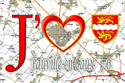 Plaque métal décorative 20 cm  X 30 cm J' ❤️ Fauville-en-Caux, Seine Maritime (76)